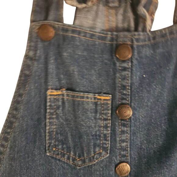 Small? Vintage 80s Blue Denim Jumper Dress with Adjustable Straps and Pockets - Picture 3 of 11